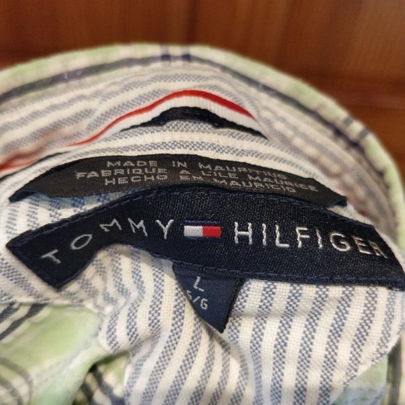 Tommy Hilfiger Plaid Shirt Large Green White Blue Cotton Button Down - Picture 6 of 6